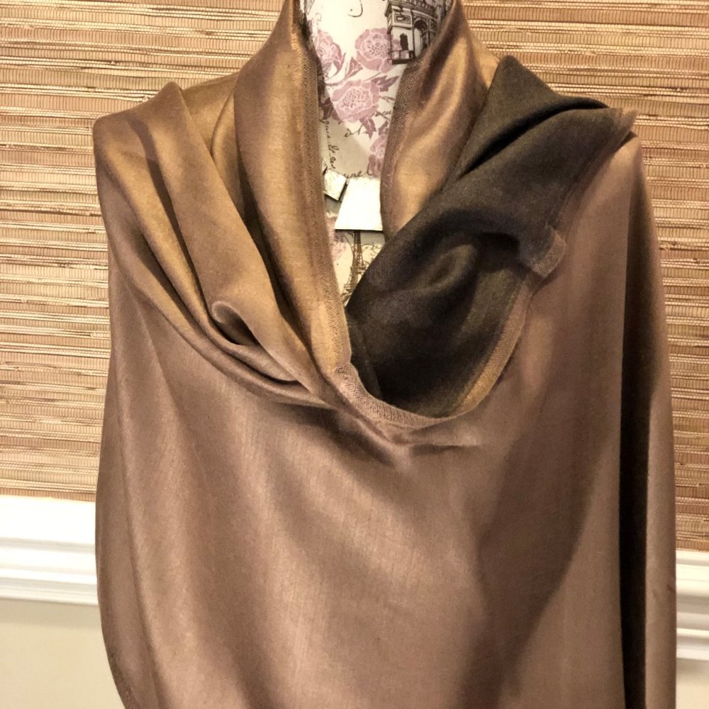 Solid Reversible Silk Blended Shawl in Fawn/ Black